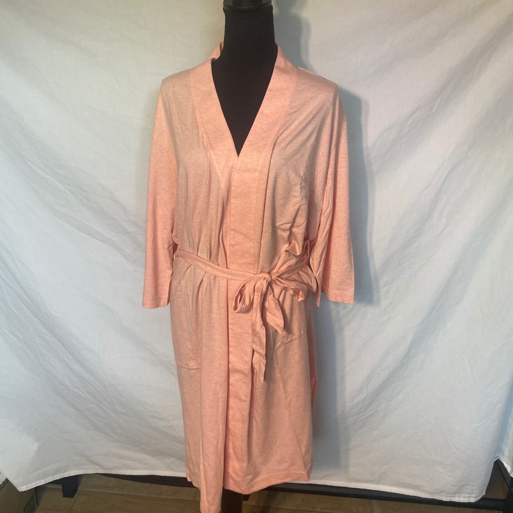 J. Jill Ultrasoft Shirred-Back Sleep Robe Soft Coral Heather Cotton Modal S New